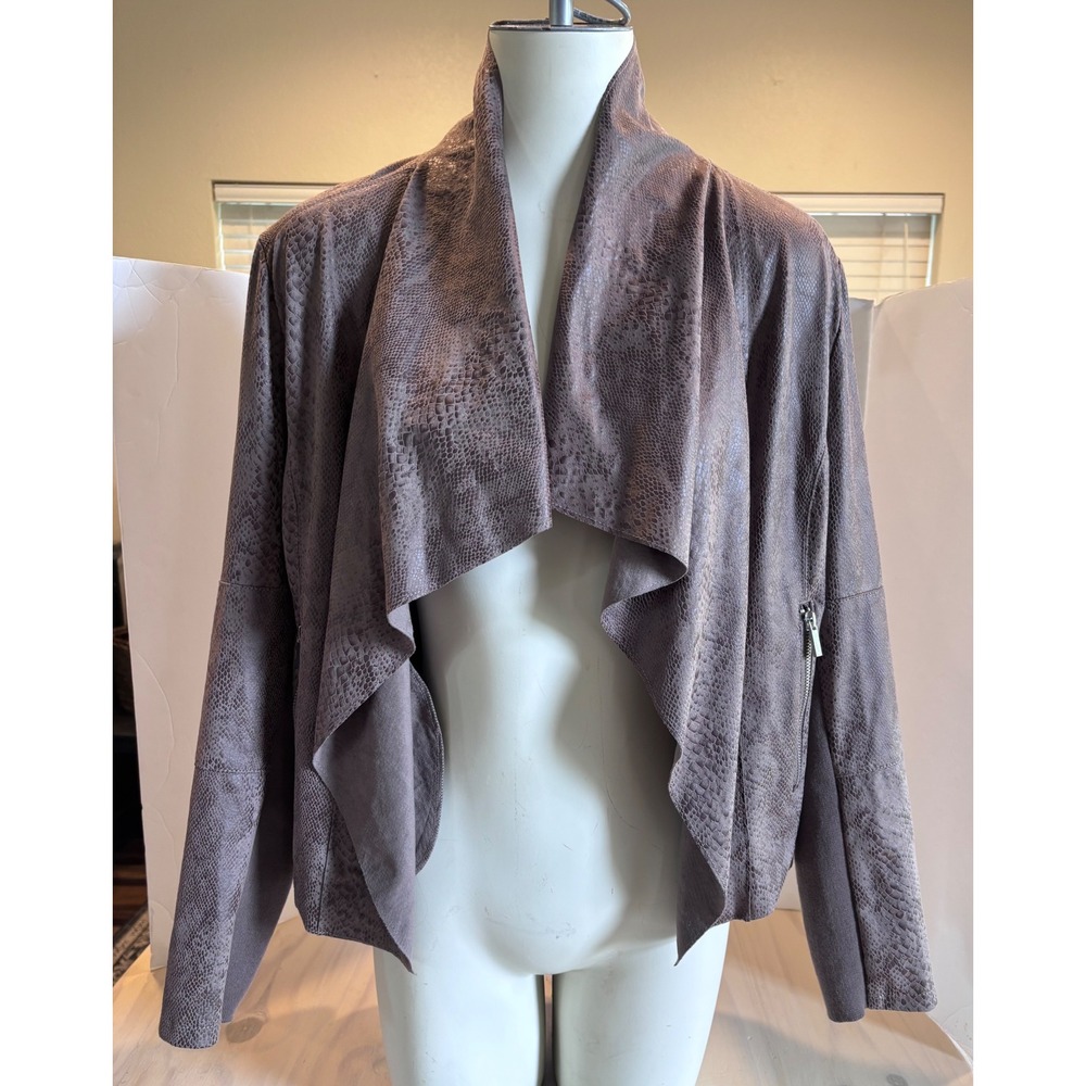 Bagatelle‎ Women's Brown Snakeskin Faux Suede Drape Front Jacket Size M 66284
